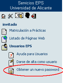 Opción obtener un nuevo password
