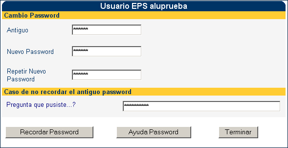 Aquí puedes cambiar el password de tu  usuario