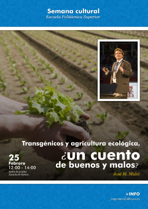 Cartel de la charla sobre transgénicos y agricultura ecológica